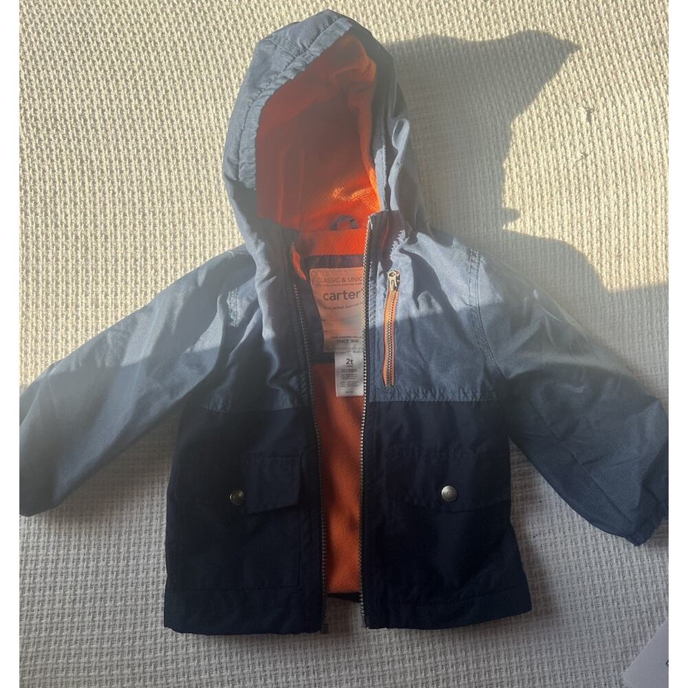 Carter’s Hooded Jacket 2T Blue Fleece Lined Waterproof Zip Up Coat Toddler Boys